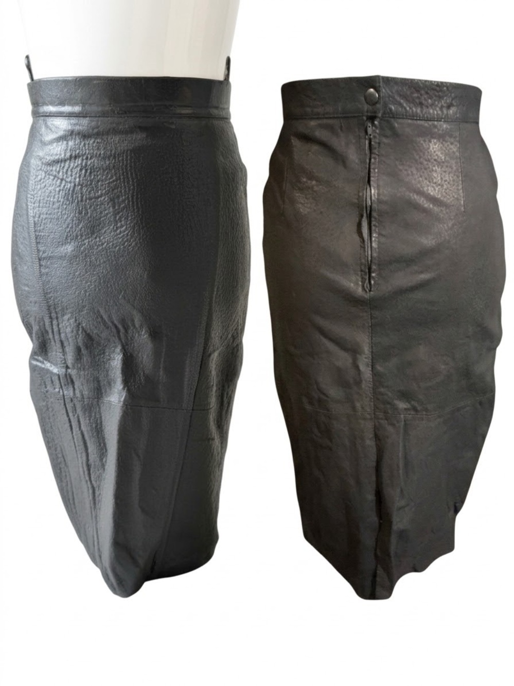 Classic Black Leather Pencil Skirt